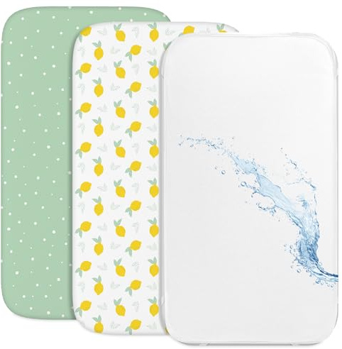 Sweety Fox - 2 Baby Spannbettlaken 55x90 + 1 Wasserdichter Matratzenschoner | 3er Set für Babybett · 100% Baumwolle · Hypoallergen · OEKO-TEX zertifiziert · Kinderwagen & Babybett · Zitronenmotiv