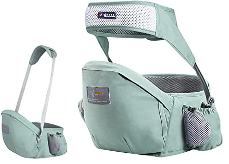 SONARIN Baby Hüftsitz,Ergonomischer Taille Hocker Baumwolle Babytrage Hipseat Hüfttrage mit Sicherheitsgurt & Einzelnem Schultergurt Multi-Position Bauchtragen für Neugeborenes Kinder(Grün)