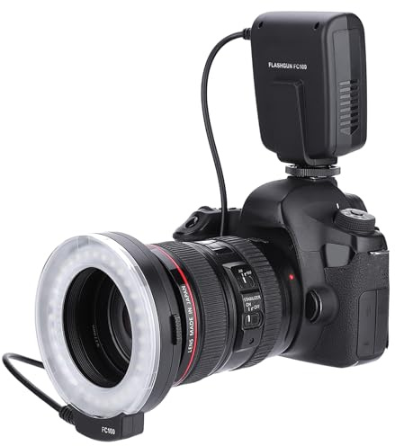 VBESTLIFE FC-100 Makro Universal LED Blitzring, Studiofotografielicht 5000K Einstellbar auf 7 Stufen mit Adapterring 40,5 mm / 52 mm / 55 mm / 58 mm / 62 mm / 67 mm / 72 mm / 77 mm