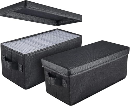 UENTIP CD-Aufbewahrungsbox, 1 Stück, CD-Hülle, 33,5 x 15 x 13,5 cm, Behälter für 30 CDs in vollen Juwelenhüllen, 60 CDs in schlanken Hüllen und 165 CDs in CD-Hüllen (black, 2pack-black)