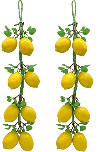 DHER KüNstliche Zitronen Dekoration Zitronen Frucht Deko Zopf | Künstliche Zitronen Reben Dekoration für Zuhause, Küche, Garten, Innendekoration, realistische gefälschte Hängepflanze
