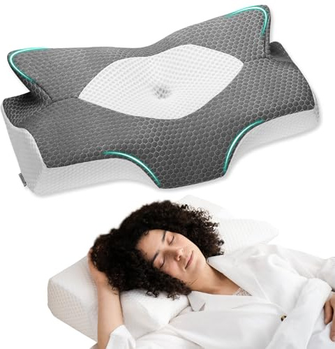 Elviros Nackenkissen aus Memory Foam, Ergonomisches Kopfkissen Nackenschmerzen, für Rücken, Seiten und Bauchschläfer, Waschbarer, Kühler Kissenbezug, 64×(11,5/13)×40 cm
