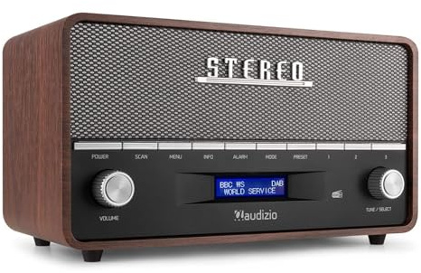 Audizio Corno Retro Radio DAB Plus Bluetooth Wecker Grau | Alarmfunktion, FM, Batterie/Netzbetrieb, 20 Sender, LCD-Display, AUX, Vintage, Steckdosenradio, Batrterieradio, Digitalradio