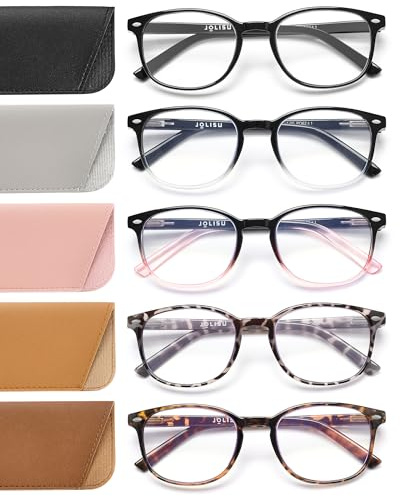 JOLISU 5er-Pack Lesebrille für Damen, blaues Licht, blockierend, Computerleser, Federscharnierbrille (2,00)