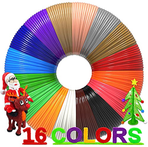 dikale 3D Druckstift Filament PLA 1.75mm - 16-Vollfarben-Set mit 6m pro Farbe (96m Total) - 250 eBook stencils - Buntes Farbpaket