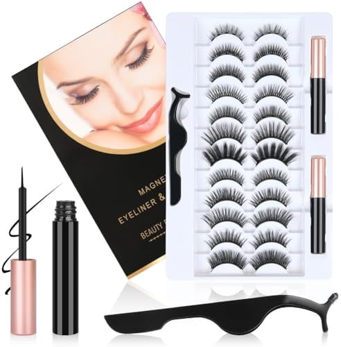 Magnetische Wimpern mit Eyeliner, 3D flauschig | Natürlicher Look, wiederverwendbar, einfaches Anbringen ohne Kleber