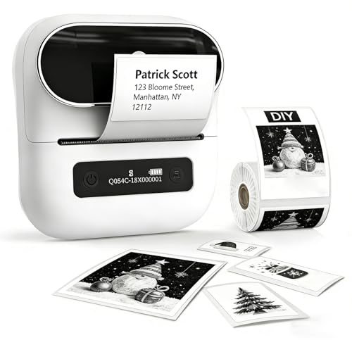 Phomemo M220 Etikettendrucker Bluetooth, 80cm Tragbarer Etikettiergerät Bluetooth Thermo Label Printer für Barcode,Einzelhandel,kleine Unternehmen,mit Telefonen & PC-System Weiß