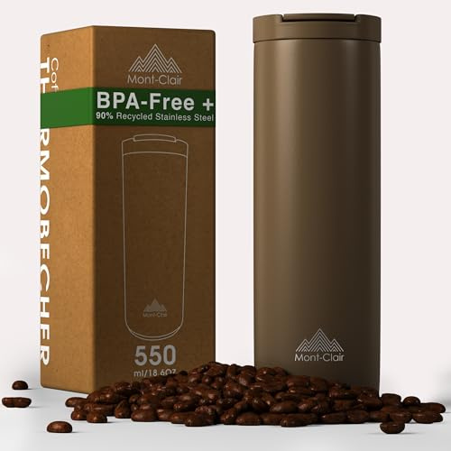 Mont-Clair Thermobecher Kaffee to Go 550ml - Kaffeebecher to go 100% Auslaufsicher - Hält mind. 12 h heiß - Coffee Becher aus recyceltem Edelstahl (Earth)