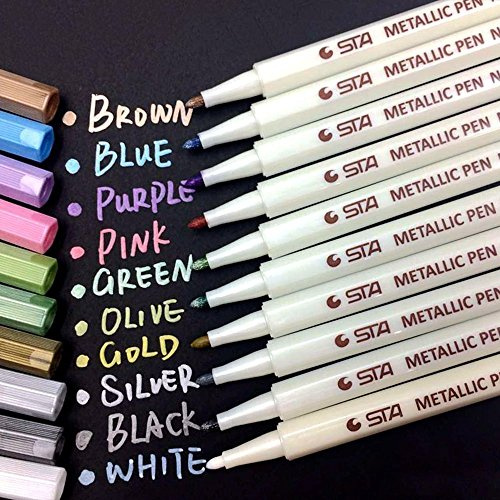 ANYUKE Metallic Stifte Feine 1mm, 10 Farben Metallischen Marker für Fotoalbum zum Selbstgestalten, Gästebuch Hochzeit, Schwarze Seiten, Scrapbook Zubehör, Weihnachten Halloween Deko Stifte