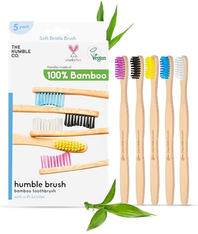 The Humble Co. Bambus-Zahnbürsten (5er-Pack) Weiche borsten - Zahnbürsten für professionelle Mundpflege, Zahngesundheit und Zahnfleischpflege, BPA-frei