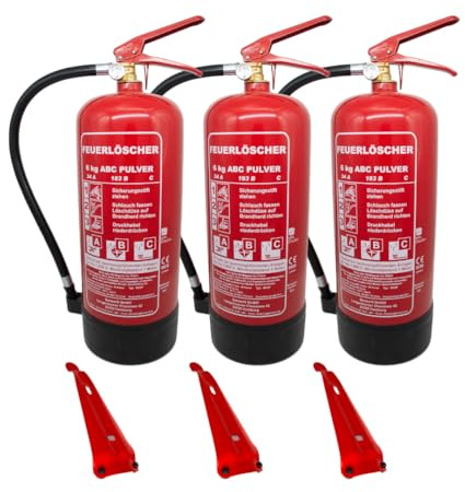 3 x 6kg Pulverlöscher, Feuerlöscher, Autolöscher, ABC Pulver, Pulver Feuerlöscher inkl. Halterung und Prüfschild