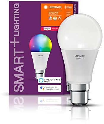 LEDVANCE Smart+ LED, ZigBee Lampe mit B22d Sockel, warmweiß bis tageslicht, Farbwechsel, dimmbar, kompatibel mit Echo Plus und Echo Show (2 Gen.) Kompatibel mit Philips Hue Bridge, 1 Stück (1er Pack)