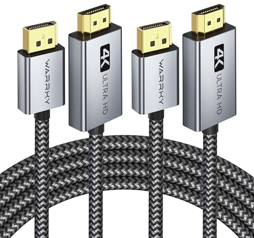 WARRKY 4K DisplayPort auf HDMI Kabel [Vergoldete, Geflochten, Aluminiumhülse], Unidirektionaler DP Quelle zu HDMI Display Kabel Kompatibel für Laptop, PC, Monitor, TV, Projektor -1,8m -2 Stück