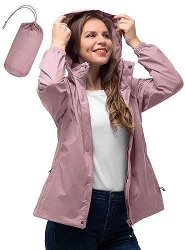 33,000ft Damen Wasserdichte Faltbar Regenjacke Atmungsaktive Windbreaker | Verstaubarer Kapuze, Dünne Regen Jacke, Leicht Übergangsjacke, Atmungsaktive Outdoorjacke, Windjacke für Radfahren, Wandern