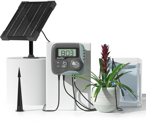 RAINPOINT Solar Bewässerungssystem, 45L/H Automatische Solar Bewässerung mit Programmierbarem Timer, 2600 mAh Akku, für bis zu 15 Garten-, Balkon- und Gewächshaus-Topfpflanzen