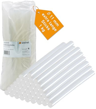 Steinel Heißklebesticks Ø11x250 mm, ca. 40 Stk, 1 kg transparente Heißklebestifte, schnelltrocknend, extra starke Klebekraft, für Heißklebepistolen