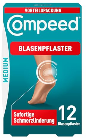 Compeed Blasenpflaster Medium - Hydrokolloid-Pflaster - mit Polsterung an der Ferse, schützt vor Druck und Reibung - lindert Schmerzen, zur schnellen Abheilung - 4,2 x 6,8 cm - 12 Stück
