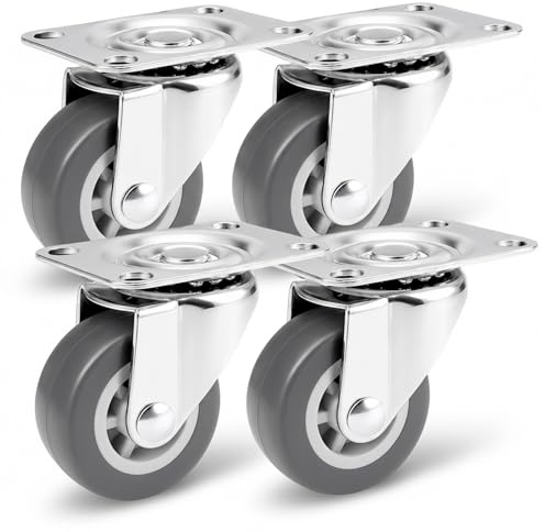 PRIOstahl Möbelrollen Lenkrollen Laufrollen Transportrollen Bettkastenrollen - 40mm x 4 Stück Rollen Grau drehbar für Möbel Bettkasten Stuhlrollen TPE-Räder mit Anschraubplatte & Kugellager
