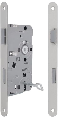 lockzz Buntbart-Einsteckschloss Zimmertür DIN Rechts – BB Schloss 55mm Dornmaß – Made in Germany – Kunststoff-Falle & Riegel Leise – DIN 18251-1 – Stulp 20x235mm abgerundet Silber inkl. 1 Schlüssel