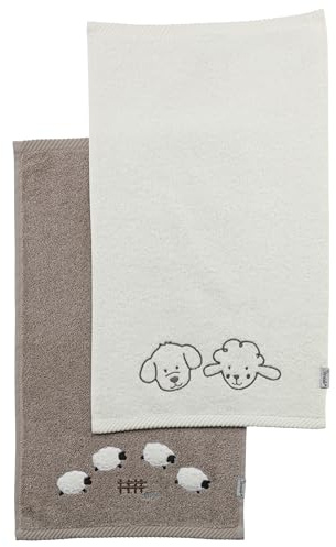 Sterntaler Kinderhandtuch 2er Pack Bauernhof - Handtücher Set aus saugfähiger Baumwolle angenehm auf der Haut - Kinder Handtücher mit schönen Webkanten und Applikation, Sandfarben
