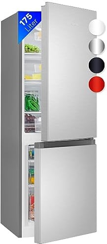 Bomann® Kühlschrank mit Gefrierfach | Energieklasse E | 143cm | Kühl Gefrierkombination leise 39 dB | 3 Ablagen & 3 Schubladen | Türanschlag wechselbar | 175L Kühlgefrierkombi | KG 320.2 inox