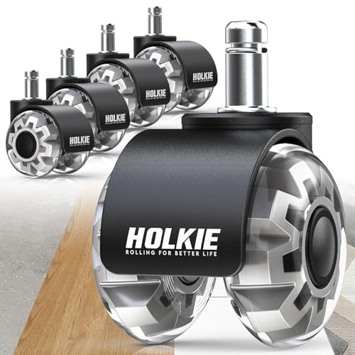 HOLKIE Bürostuhl Rollen 11mm 5er Set Grau Gummi Rollen für Bürostühle Schreibtischstuh mit Doppelrädern Stuhlrollen für Parkett Geeignet Harte Böden Leises & Sanftes Gleiten