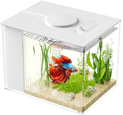 Vehipa 3,7L Kleines Betta Aquarium Komplettset, Nano Aquarium aus Acryl mit Filter, LED-Beleuchtung, Pumpe, ideal für kleine Fische, Garnelen und Pflanzen (Weiß)