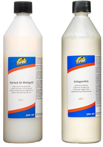 Tifoo Anlegemilch und Klarlack für Schlagmetall, Blattgold und Blattsilber, je 500 mL
