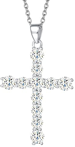 Carleen Damen Kette mit Kreuz Anhänger aus 925 Sterling Silber mit Zirconia, Christian Halskette Geschenk Schmuck für Damen Mädchen- Verstellbar Kettenlänge: 40 + 5 cm