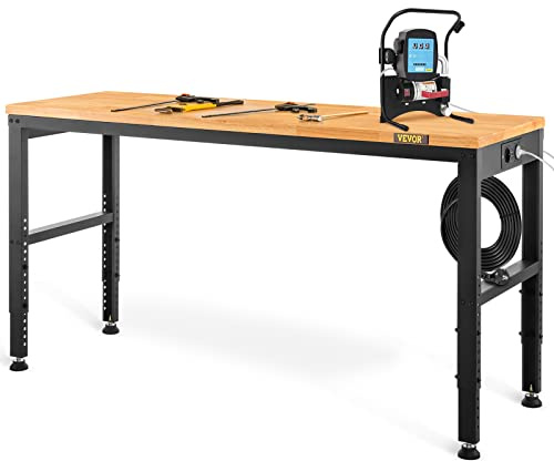 VEVOR Höhenverstellbare Werkbank 122 x 61 x 72-97 cm Spanntisch, 900 kg Gewichtskapazität Arbeitstisch, Braun Klappbare Werkzeugbank aus Kaltgewalzter Stahl, Multifunktionswerktisch für Werkstatt