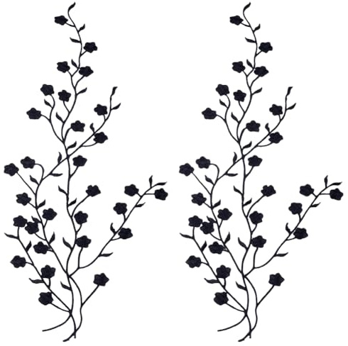 GORGECRAFT 2Stk Schwarze Blumen-Stickapplikationen Aufnäher Blumen-Spitzen-Applikation Stoff Zum Aufbügeln Bestickte Aufnäher Baumwoll-Applikationen Verzierungen Für Kleidung Nähen Hochzeitskleid
