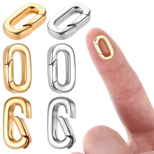 JJUNW 6 Stück Ovaler Karabinerverschluss, Mini Schmuckverschluss Vergoldet Federringverschluss Halsketten-Verschluss für DIY Schmuckherstellung Halsketten Armbändern (Gold+Silber)
