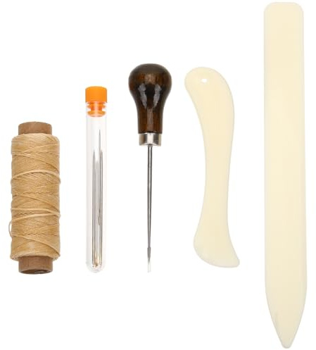 Operitacx Buchbindungskit Leder-Werkzeug-Set Für Diy-Buchbinden | Holz Und Metall, 6 Große Augennadeln, 1 Awl, 1 Wachszeichenfolge, 2 Pressisten, 1 Nadelflasche