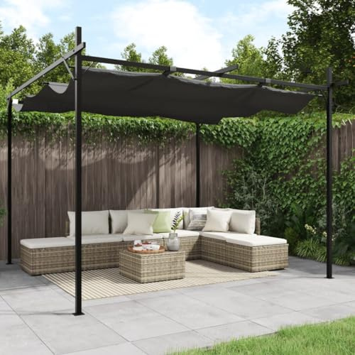 KOIECETA Pergola Pavillon mit Schiebedach UV-beständig Überdachung Vordach für Garten Terrasse Gartenpavillon Pergola mit Sonnnenschutz (295x292x230 cm-Anthrazit)