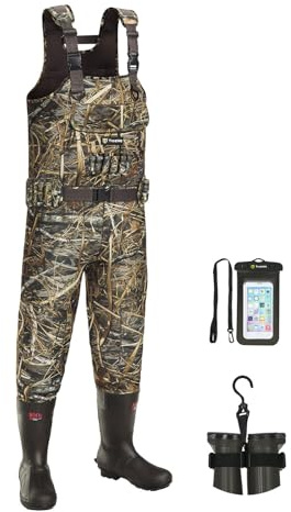 TIDEWE Wathose, Jagd-Wathose für Herren, mit 800 g Isolierung, wasserdicht, Neopren, Camouflage, Stiefelfuß-Wathose