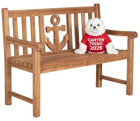 MR. DEKO Gartenbank Anker Teak Holz 120 cm | Gartenbank-Wetterfest 2-Sitzer | Holzbank Massivholz | Sitzbank Balkon Teakholz | Outdoor Bank Garten | Bänke Terrassenbank Robust | Sitzbank Outdoor