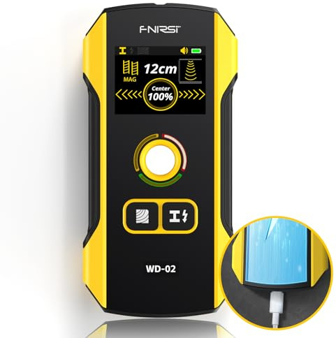 Balkenfinder-Wandscanner – FNIRSI WD-02 TFT-Display, elektronischer Balkendetektor mit HPC-Chip, Wandscanner mit Positionierungsloch für Mitte und Rand von Holz, AC-Kabel, Metallbalken, Balkenrohr