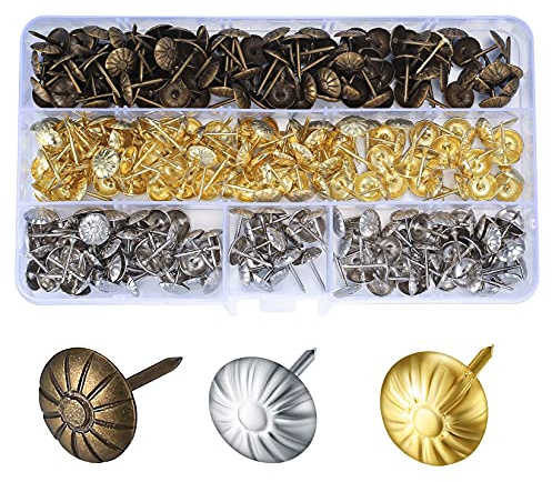 450 Stück Polsternägel, Möbel Dekorative Reißnägel, Ziernägel Push Pins, Reißzwecken für Sofa, Stuhl, Sessel, Bett Antik - 11x17mm/Bronze, Gold, Silber