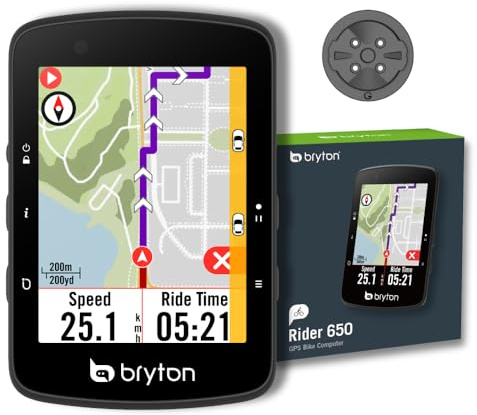 Bryton Rider 650 GPS-Fahrradcomputer, 2,8 Farb-Touchscreen, bis zu 33 Stunden Akkulaufzeit, vorinstallierte Europakarten, Abbiegen-Navigation, automatische Helligkeitsanpassung, ANT+/BLE