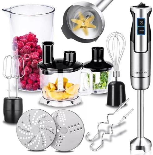 Lehmann Stabmixer Set Chopsui 1200 W | Pürierstab mit Turbofunktion und Geschwindigkeitsregelung | Elektrische Multifunktions Hand Blender | inkl. 9-teiliges Zubehör Set