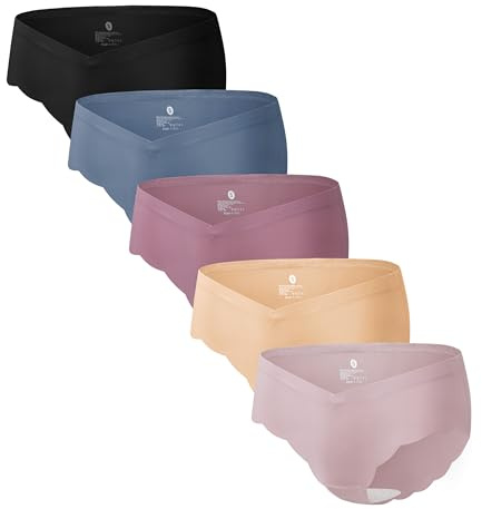 Angelhood 5 Pack Maternity Underwear Seamless, Pregnancy Postpartum Panties Wave Edge No Show Bikini Under Bump
