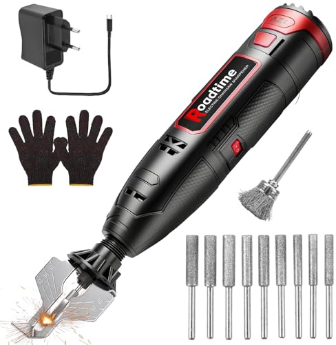 Elektrisches Kettensägenschärf Set, Kabelloses Kettensäge Schärfgerät mit 9 Schleifkopf, Legierungsbürstenkopf und Winkelführung, USB Tragbare Kettensägenschärfgerät
