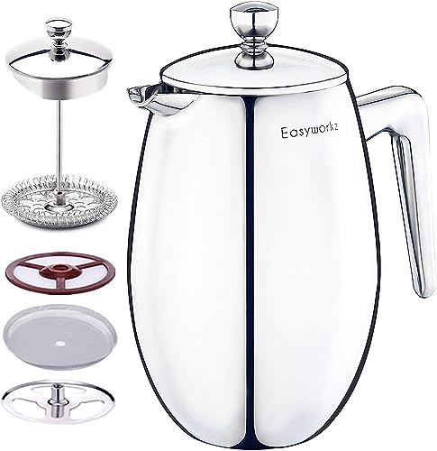Easyworkz Nando French Press Kaffeebereiter Französische Presse 1000 ml, doppelwandig, isoliert, Thermo-Kaffeemaschine, 304 Edelstah