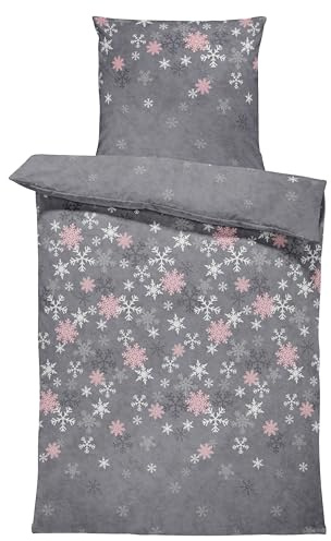 Leonado Vicenti Winter Bettwäsche Thermo Fleece Flausch Kuschelig Warme Garnitur Bettbezüge Set, Größe:2 teilig 135x200 cm, Farbe:Kristall grau