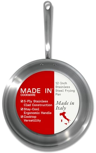 Made In Cookware – 30,48 cm Edelstahl-Bratpfanne – 5-lagige Edelstahlbeschichtung – Professionelles Kochgeschirr – Hergestellt in Italien – Induktionskompatibel