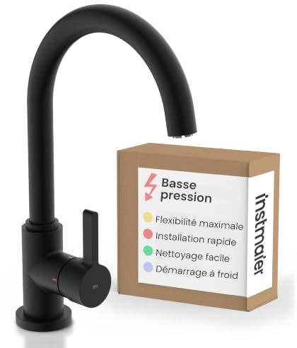 instmaier Leona | Niederdruck Küchenarmatur 360° schwenkbar | Schwarz matt |Wasserhahn Küche | Spültischarmatur mit hohem Auslauf | Armatur Spüle | Einhebelmischer | Mischbatterie