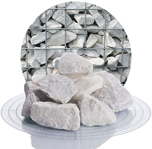 Schicker Mineral Marmor Gabionensteine weiß 32-60 mm 25 kg, farbechter Naturstein, ideal für schmale Gabionen, Säulen und Steinzäune, Bruchsteine, robust und witterungsbeständig