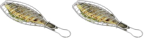 Küchenprofi BBQ Fischgrillzange Easy, Metall Verchromt, Fischbräter, 43 cm, Fischhalter für Grillkorb Fischbräter, Fischzange für das Grillen von Fisch, Silber (Packung mit 2)