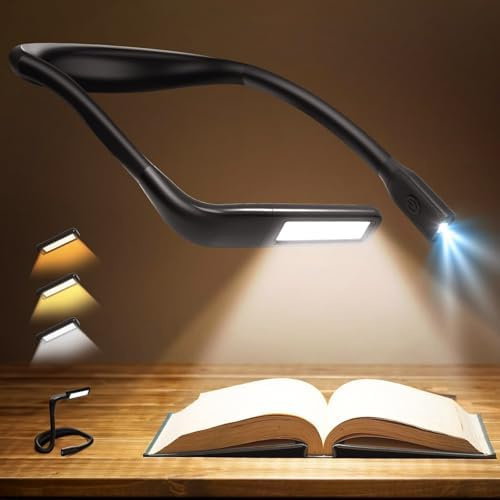 EastPin Buch Leselampe Hals Wiederaufladbar LED Nackenlampe Bett Buchlampe | 3 Farben 80 h Laufzeit Halslampe Leselicht für Lesen Stricken Häkeln Handarbeitslampe Stricklampe Kleine Geschenke für frauen