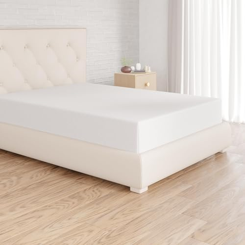Amazon Basics Jersey Spannbettlaken, 100% Baumwolle, Spannbetttuch - Matratzenhöhe bis 30 cm, 140 x 200 cm, Weiß